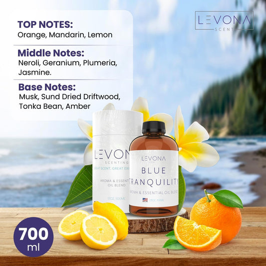 Levona Scent Pure Essential Oils: Blue Tranquility Essential Oils - Home Luxury Scents for Diffusers for Home, Hotel & Office - Scented Fragrance Oil Blends - Essential Oil for Humidifiers - 700 Ml