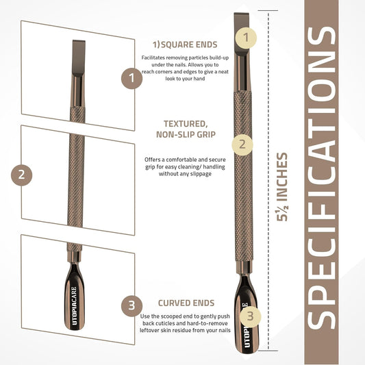 Utopia Care Cuticle Pusher Tool & Spoon Nail Cleaner, Professional Stainless Steel Cuticle Remover & Cutter, Durable Manicure & Pedicure Tool for Finger & Toenails, Bronze