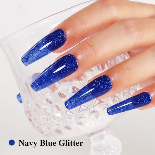 Imtiti Glitter Gel Nail Polish, Navy Blue Iridescent Glitter Gel Polish Diamond Shimmer Sparkle Soak Off UV LED Nail Gel Polish Autumn Winter Gel Polish Manicure Gel Nail Kit 10ML