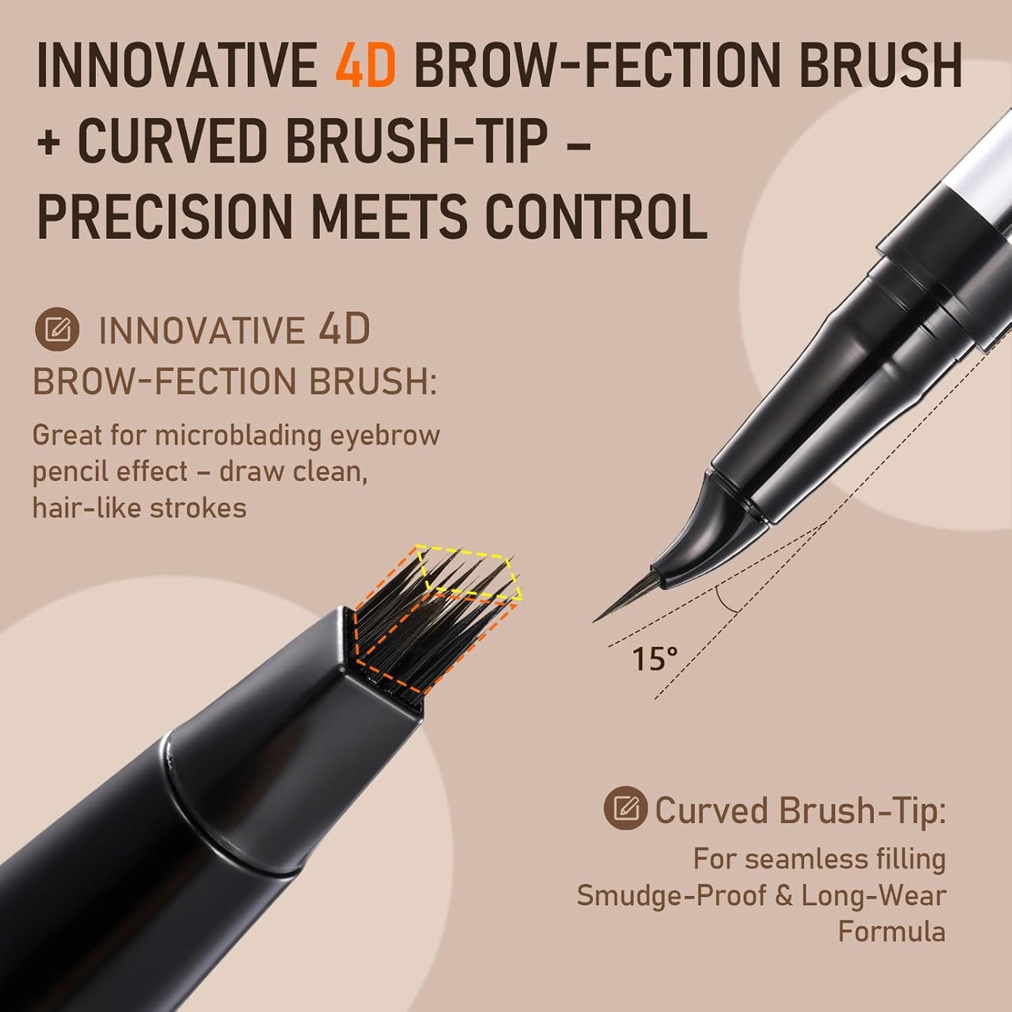 Dual-Ended Microblading Eyebrow Pencil for Women, 2 in 1 Liquid Eyebrow Pencil with Curved Tip and 4D Brow-Fection Microblading Pen, Shaped Fill HairLike Waterproof Lasting Eyebrows 03 Dark Brown