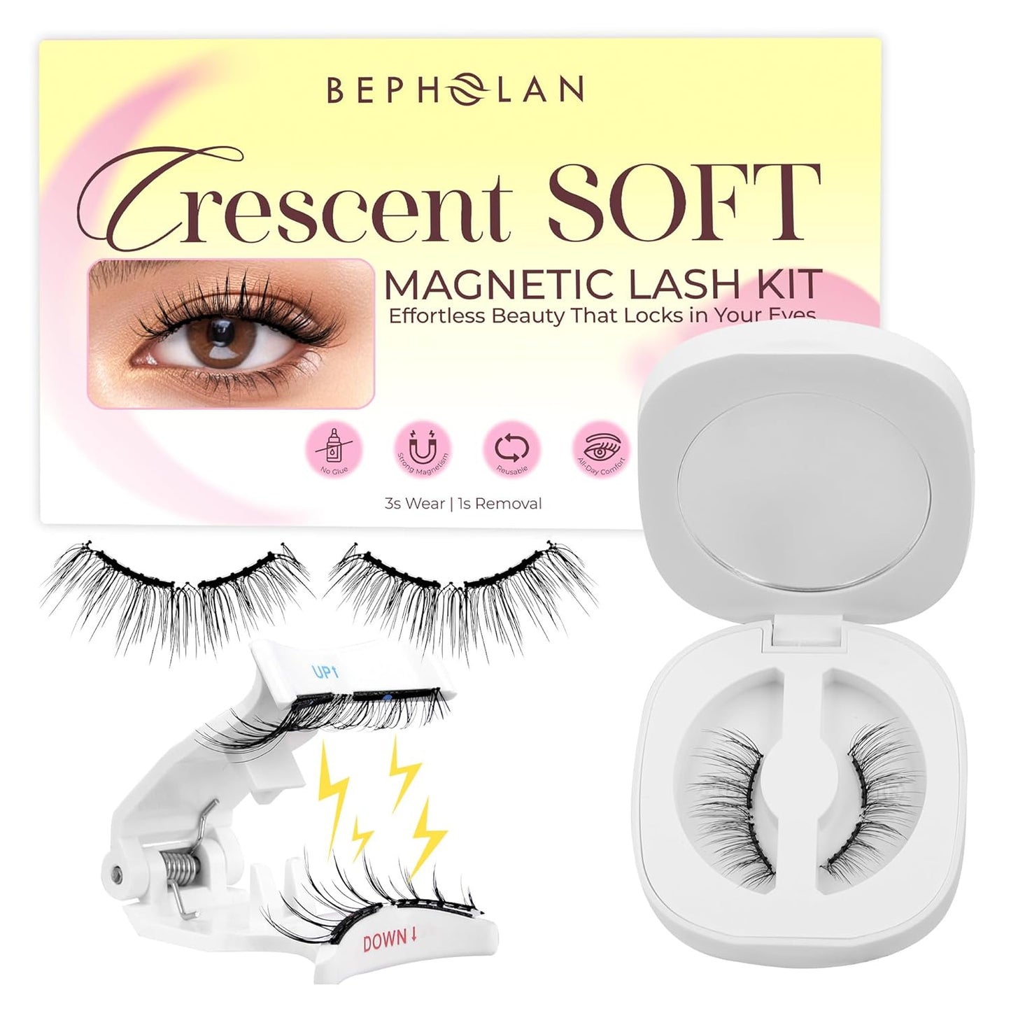 Bepholan Soft Magnetic Eyelashes with Applicator Reusable Upgrade Magnetic Lashes Natural Look No Glue Needed Easy to Wear and Remove(RC25)