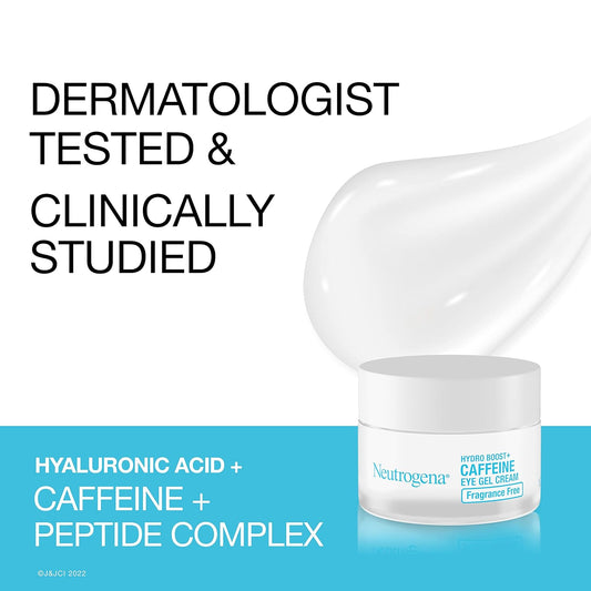 Neutrogena Hydro Boost + Eye Cream for Dark Circles & Puffiness, Under Eye Cream with Caffeine, Hyaluronic Acid and Peptides, Fragrance Free, 0.5 oz