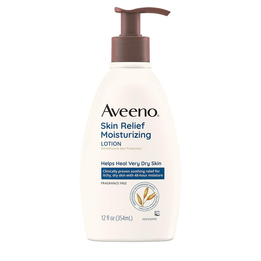 Aveeno Skin Relief Moisturizing Lotion for Very Dry, Itchy Skin with Soothing Triple Oat & Shea Butter Formula, Fragrance Free, 12 Fl. Oz