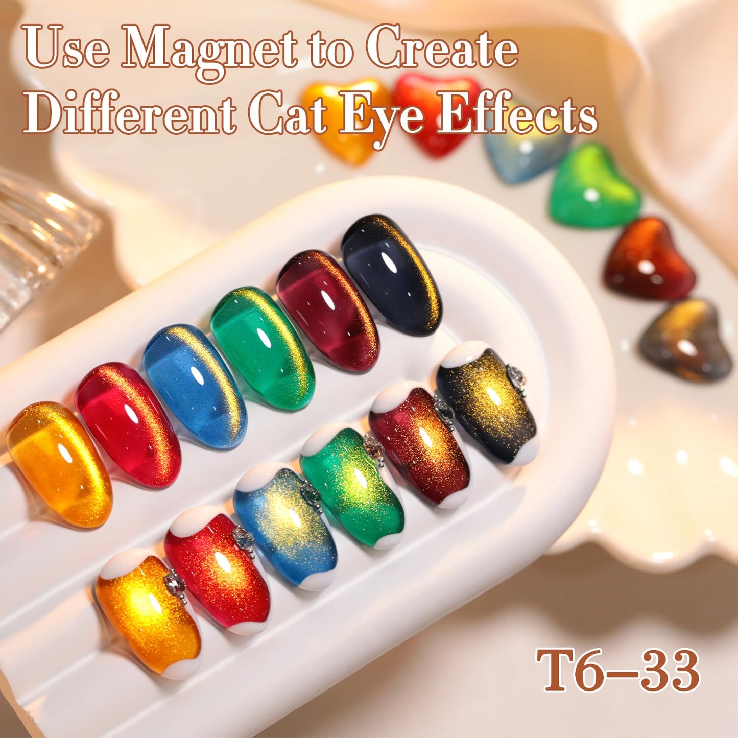 Double Rhythm Cat Eye Gel Nail Polish Set of 6 Same Color Same Bottle 0.5 Oz Shimmer Glitter with Magnet Holographic Reflective Magnetic UV Polish Kit (Golden Black Brown Red Blue Green-T6-33)