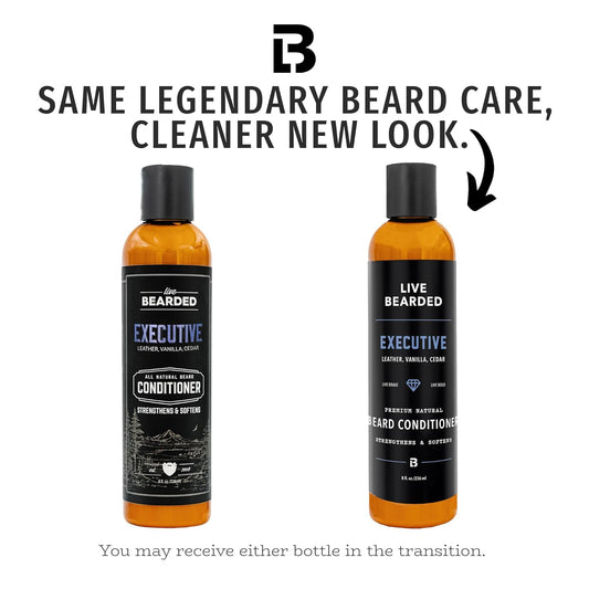 Live Bearded Beard Conditioner, 8 fl oz - Strengthens and Softens Facial Hair - Made in the USA - All-Natural Ingredients with Biotin, Caffeine | Executive Scent - Cedar, Vanilla