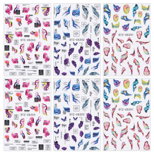 Dornail 6-Sheet Aurora Marble Wave Nail Art Stickers - Self-Adhesive Nail Decals for Women DIY Supplies