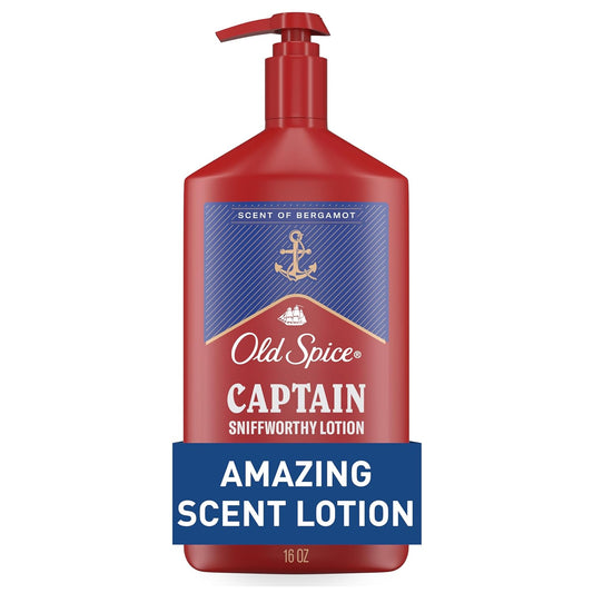 Old Spice Hand, Face & Body Lotion for Men, 24/7 Lightweight Moisturization with Amazing Scent, Instant Absorption, For All Skin Types, Captain with Bergamot Scent, 16 oz
