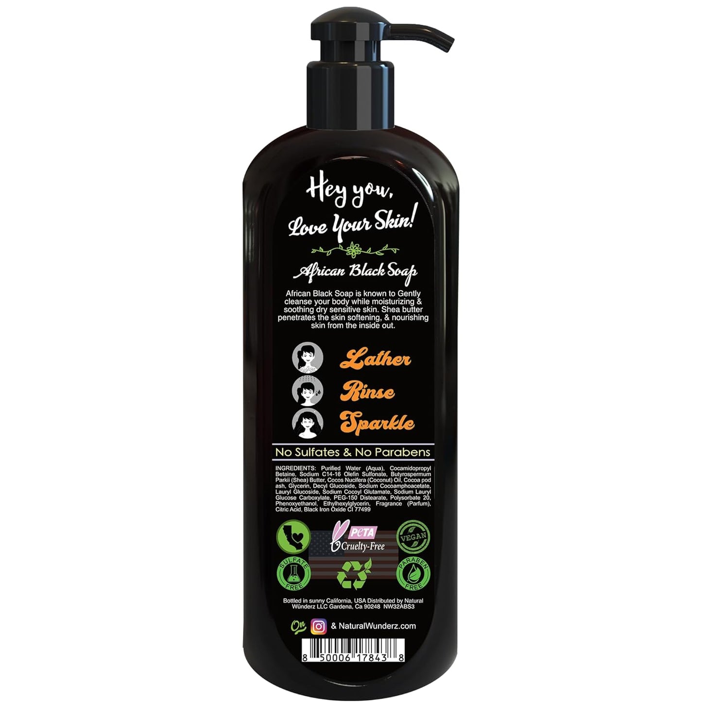 Body Wash with African Black Soap and Shea Butter, 32 Fl Oz Shower Gel, Promotes Acne Treatment, Contains All Natural Extracts, Vegan, and Sulfate-Free Body Scrub