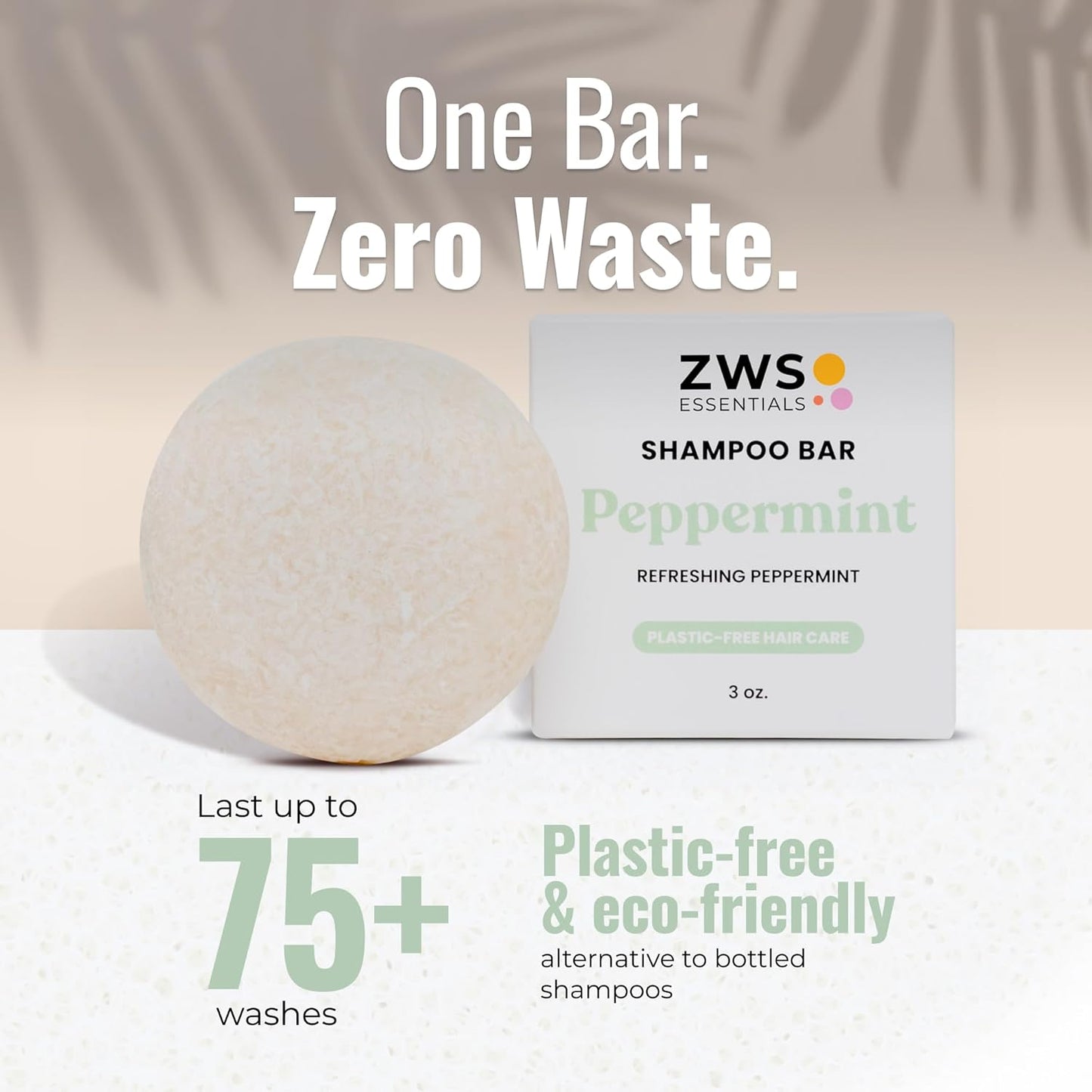 Peppermint Breeze Shampoo Bar, Vegan Solid Hair Cleanser with Refreshing Peppermint, for Oily Hair, Dandruff, and Psoriasis, Zero Waste, Travel-Friendly, Clean Beauty