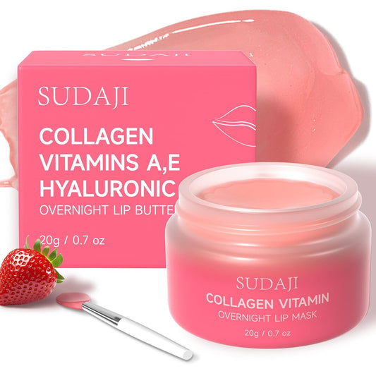 Collagen Lip Mask, Lip Balm Hydrating, Overnight Lip Moisture with Hyaluronic Acid & Vitamins E, A- Sleeping Nourishing Lip Butter Balm for Dry Lips