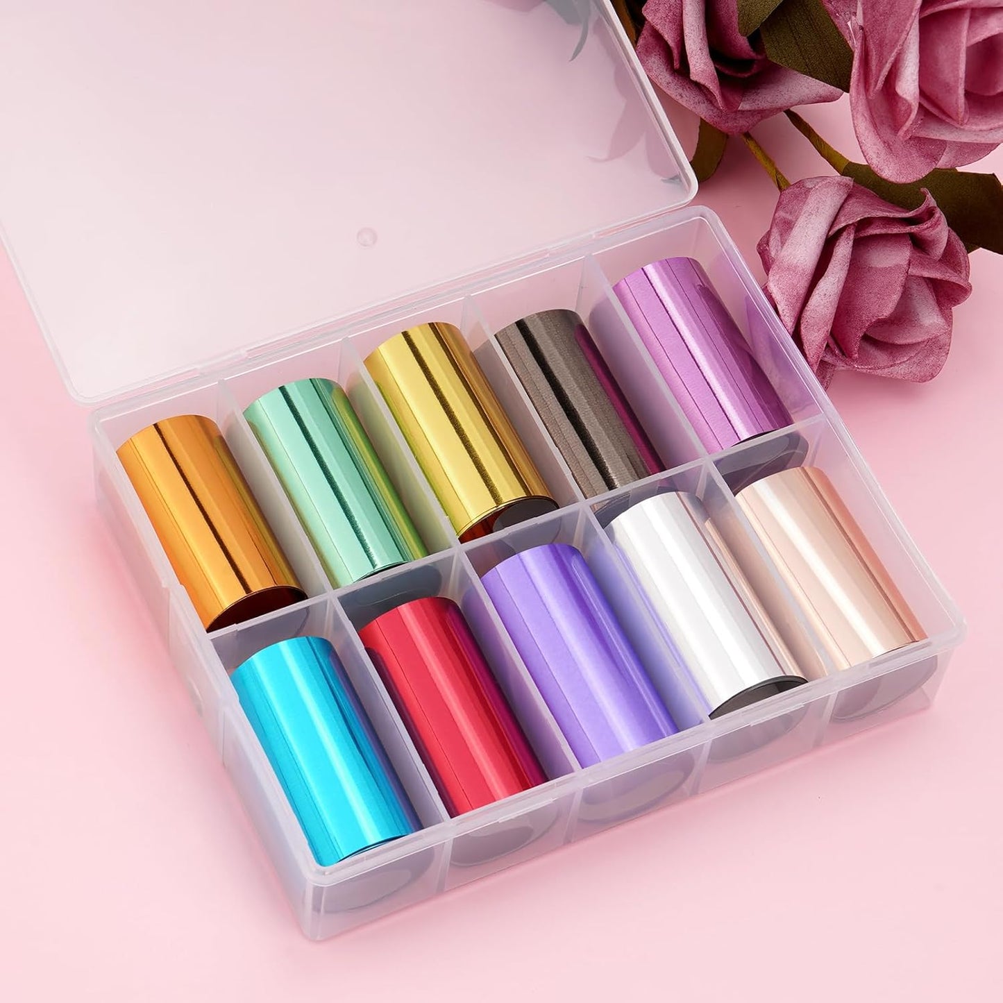 10 Sheets Holographic Nail Art Foil Transfer Stickers - Metallic Color Print Nail Decals 3D Self-Adhesive Stickers DIY Manicure Decoration Kit