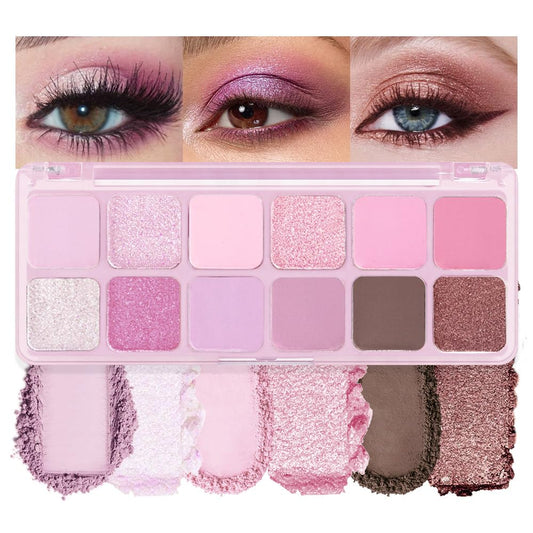 AMY'S DIARY 12Color Matte Purple Pink Eyeshadow Palette,Shimmer Eye Shadow Long-Lasting, and Highly Pigmented Elevate Your Eye Makeup