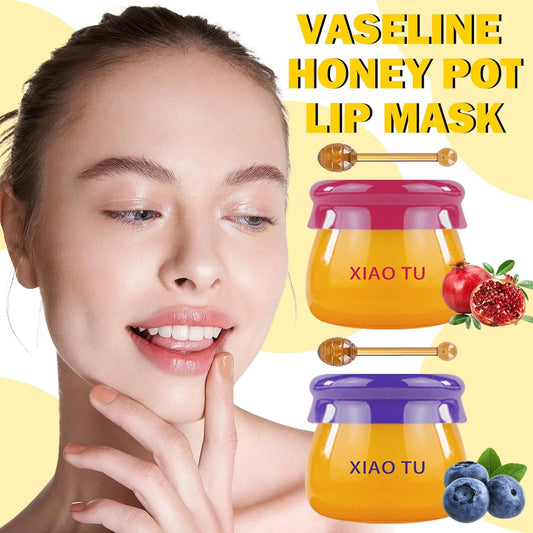 2PCS Lip Balm Honey Pot,Moisturizing Lip Sleep Mask,Prevention Dry and Cracked Overnight Sleeping Lip Mask with Brush,Reduces Lip Lines Long Lasting Hydrating Lip Care Scrubs Exfoliator