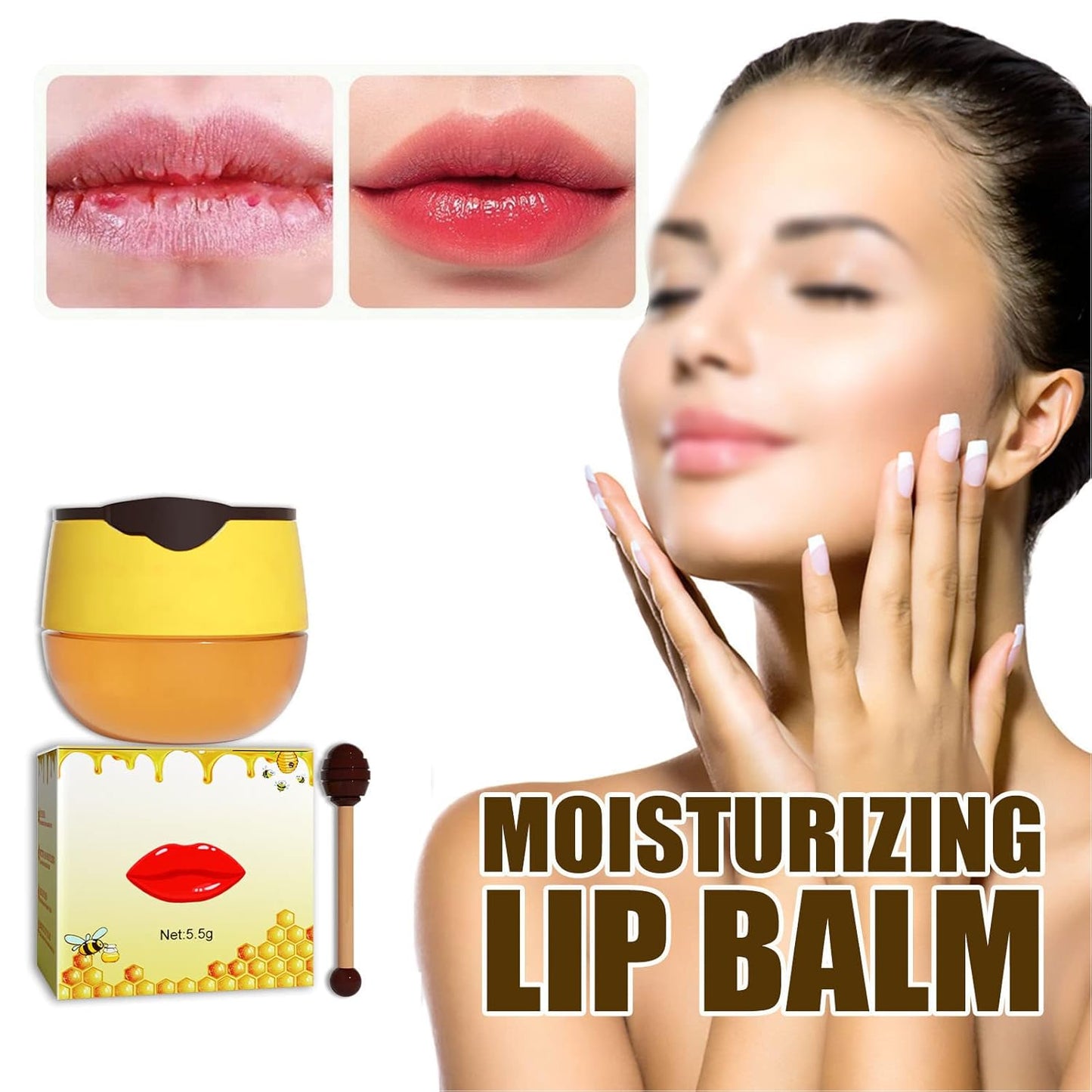 2pcs Honey Lip Balm, Lip Hydrating Prevention Dry and Cracked Lip Scrubs Exfoliator, Day and Night Repair Lip Sleeping Masks Honey Lip Balm