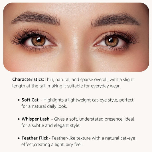 Cat Eye False Eyelashes – Natural Look, Wispy & Lightweight Glue-On Lashes, Reusable Fake Eyelashes for Everyday & Party Makeup (10 Pairs)