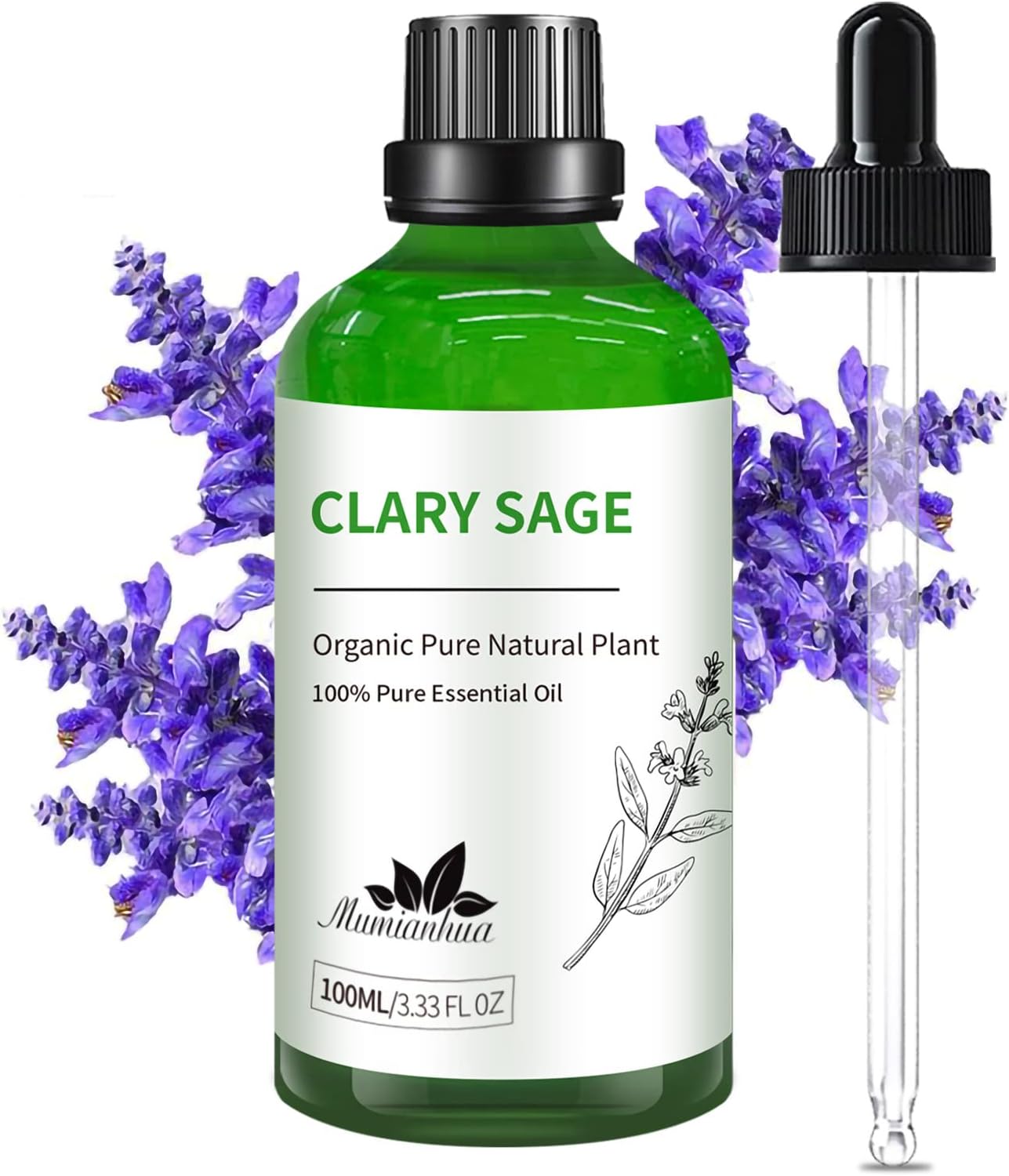 Clary Sage Essential Oil Pure, Mumianhua Natural Clary Sage Oil for Diffuser, Hair,Skin, Candle,Soap Making,Aromatherapy 3.38 Fl Oz