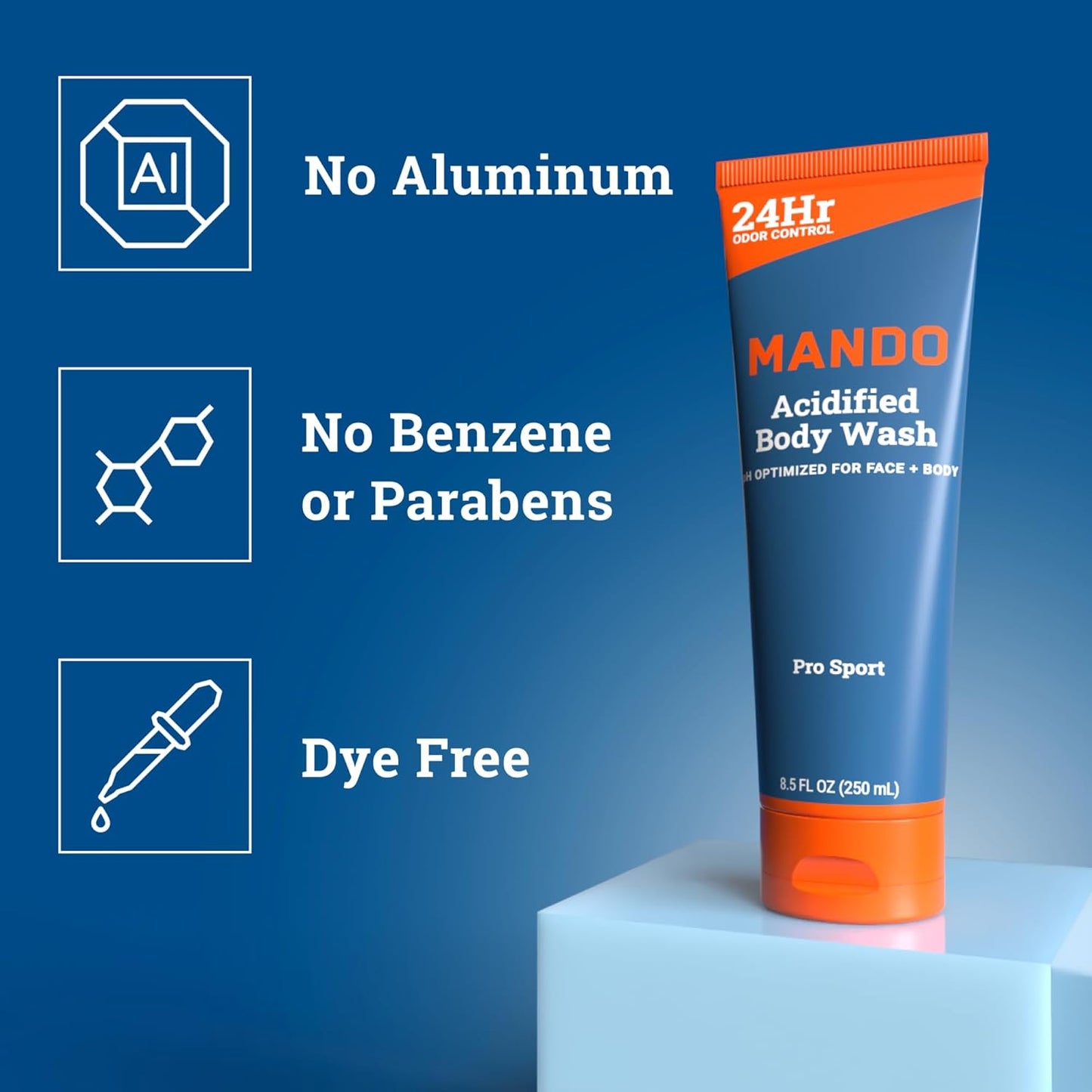 Mando Odor Shield Body Wash - 24 Hour Control - Removes Odor Better than Soap - SLS Free, Paraben Free, Skin Safe - 8.5 Ounce (Pack of 2) (Pro Sport)