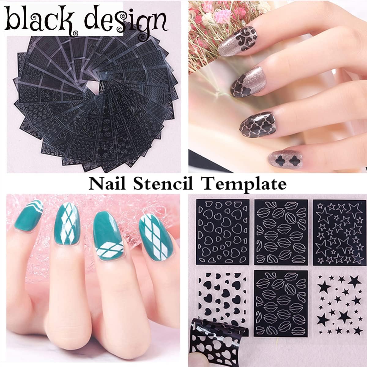 Nail Stencils for Nail Art Reusable,Nail Vinyl Stencils Sticker 144 Pieces 72 Designs,Hollow DIY Manicure Decoration Decals French Tip Nail Guides Supplies（24 Sheets）.