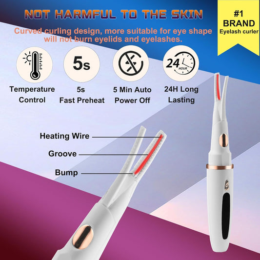 Heated Eyelash Curlers - 2 in 1 Clip- Type Electric lash Curler Best Seller 5S Heating Eyelash Curler LED Display 3 Temp Settings for Makeup Tools USB Rechargeable Natural Curling-White