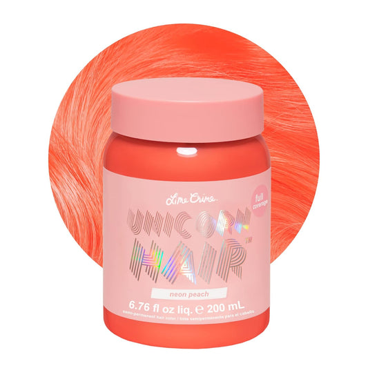 Lime Crime Full Coverage Unicorn Hair Dye, Neon Peach - Damage-Free Semi-Permanent Hair Color Conditions & Moisturizes - Temporary Hair Tint Kit Has A Sugary Citrus Vanilla Scent - Vegan