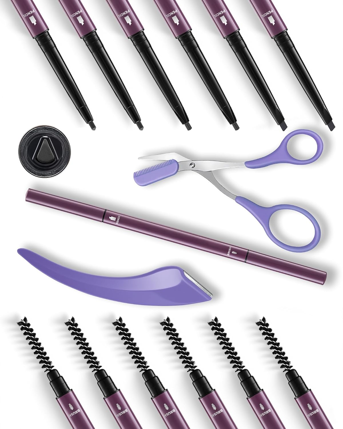 6Pcs Microblading Eyebrow Pencils Black Waterproof Eye Brow Pencil w/Eye Brow Razor & Scissors Kit 0.5mm Ultra-Fine Tip Creates Hair-Like Strokes for Women Effortless Natural Brows