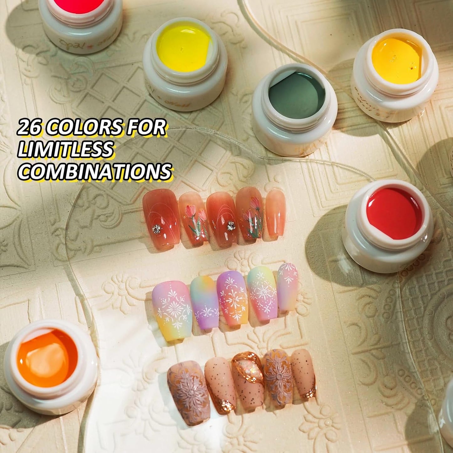 Nail Art Stamping Kit - 26 Color Gels with 5 Stainless Steel Plates, Dual-Ended Silicone Stamper & Scraper - DIY Nail Design Set for Beginners and Pros
