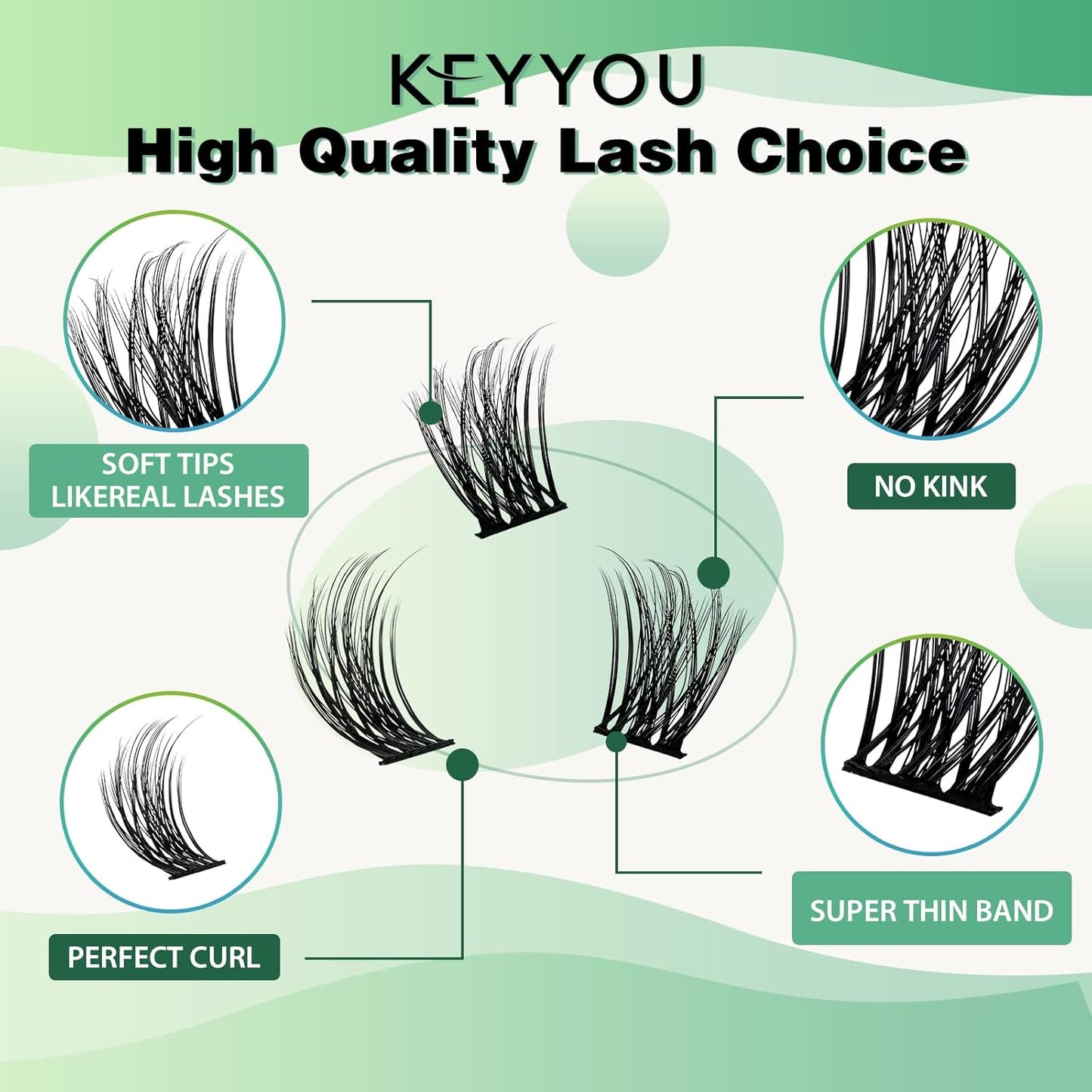 Lash Clusters 96pcs Individual Lashes Y08 D Curl 16mm Cluster Lashes KEYYOU Volume Wispy Lash Extension Soft&Comfortable Easy DIY at Home(Y08 D-16mm)