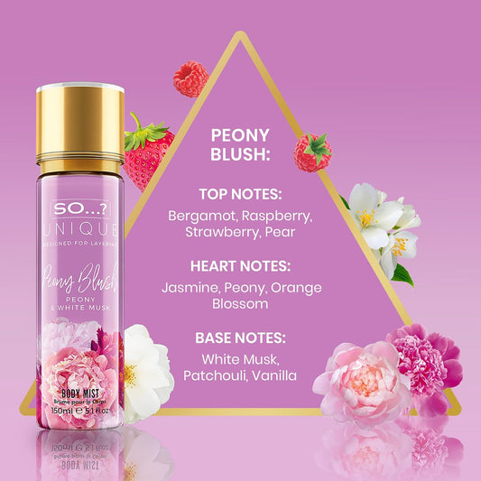 So...? Unique Body Mist - Peony Blush for Women - 5.1 oz Body Mist - Pack of 2
