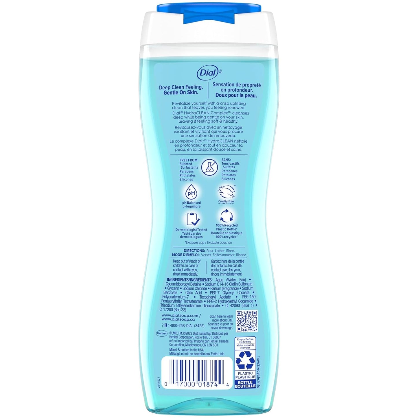 Dial Body Wash, Refresh & Renew Spring Water, 16 fl oz (Pack of 4)