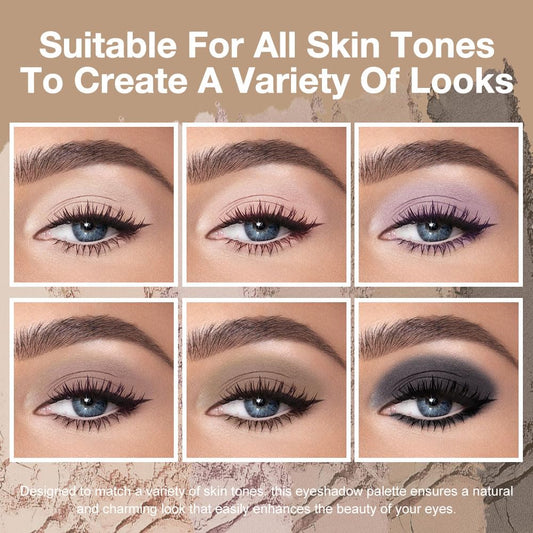evpct 6 Colors Nude Smokey Eye Shadow Palette Makeup for Blue Brown Eyes, Light Brown Smoky Grey Taupe Black Natural Matte High Pigment Mini Travel Eyeshadow Palette for Older Women, Built in Mirror