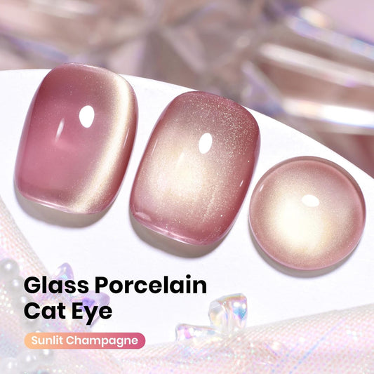 Beetles Pink Cat Eye Gel Nail Polish - 15ML Peach Pink Glass Cat Eye with Gold Powder Magnetic Glitter Gel Polish Soak Off UV Salon DIY French Nail Art Sunlit Champagne Collection Gift for Women