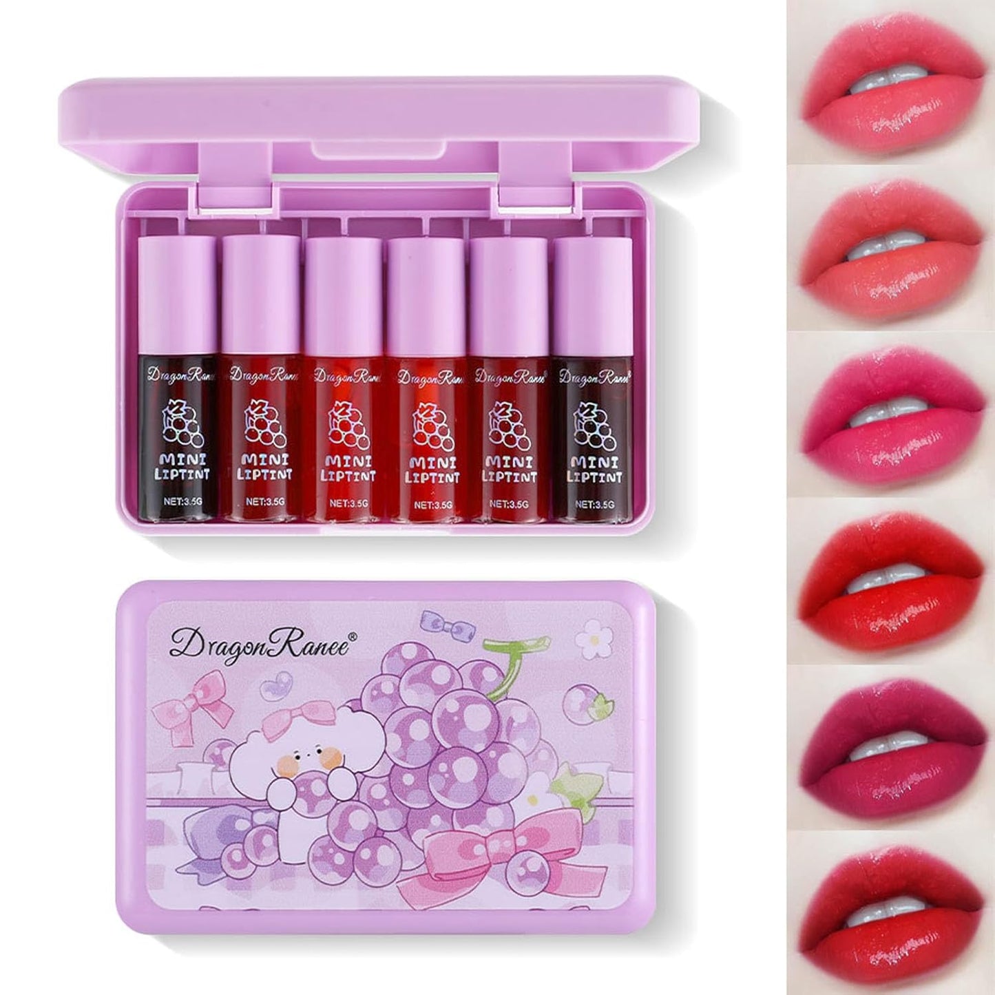 6 Colors Lip Tint Stain Korean Lip Gloss, Matte Velvet Lip Tint Natural Plumping Lip Stain, Multi-Use Lip and Cheek Tint Mini Liquid Lipstick, Long lasting Non-Stick Cup Waterproof, Lip Color Makeup