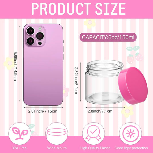 SATINIOR 100 Pcs Plastic Jars with Lids Small Containers Lids Wide Mouth Small Plastic Containers for Lotion Cream Rhinestones Body Butters Travel Storage(6 oz, Pink)