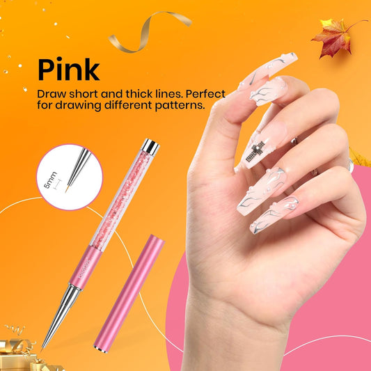 Beetles Gel Polish Nail Art Liner Brushes 5Pcs Painting Art Design Pen Set Diamond Application Rhinestone Handle Dotting Drawing Sizes 5 7 9 11 20mm Nail Design Gift for Women