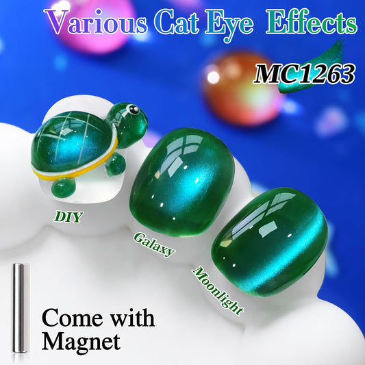 Double Rhythm Jelly Glass Cat Eye Gel Polish with Magnet 15ML Holographic Glitter Shimmer Translucent Sheer Color Magnetic Nail Polish Salon DIY at Home (Dark Green-MC1263)