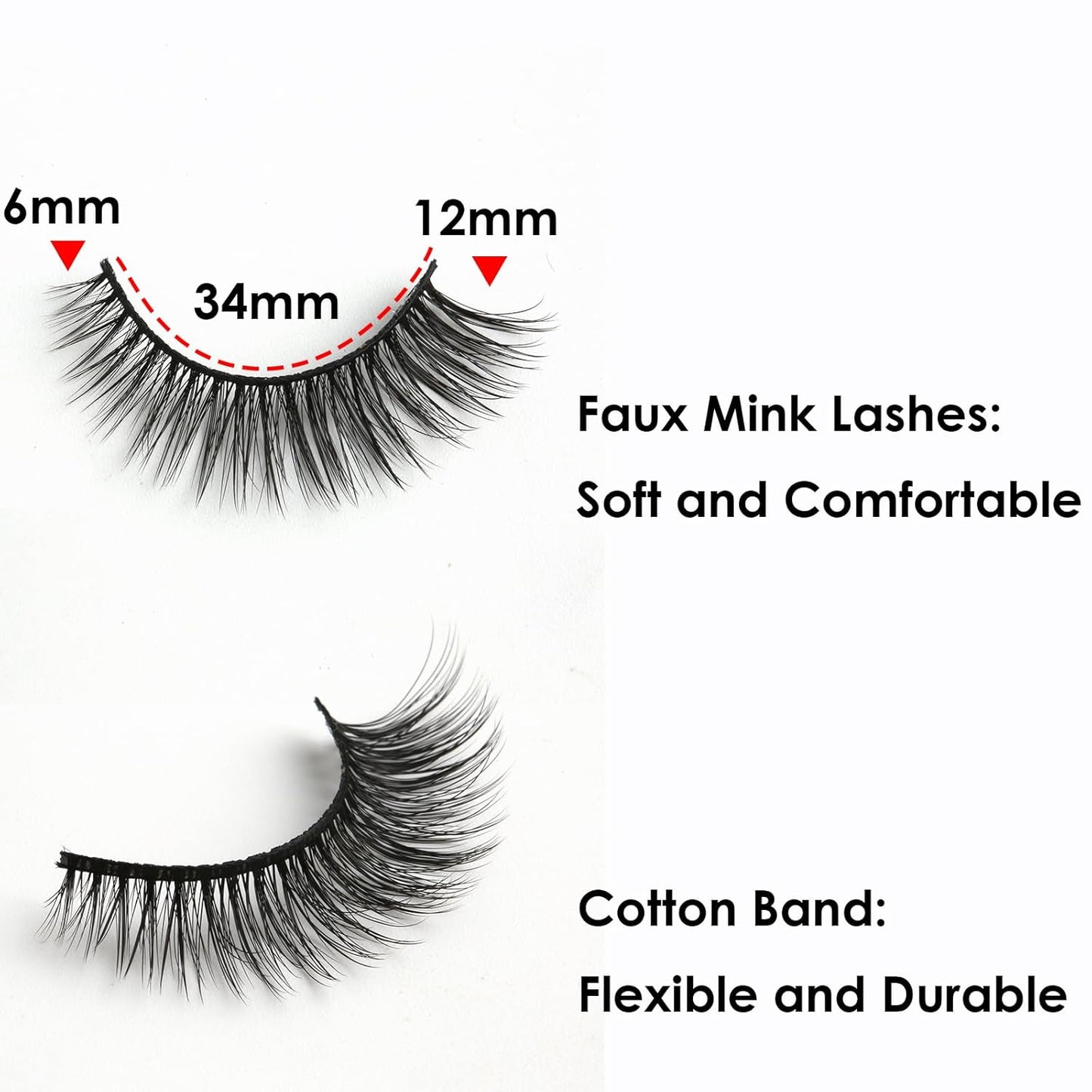 SUNWELL False Eyelashes 12mm Mink Lashes Natural Look Cat Eye Faux Mink Lashes 3D Fluffy Soft Luxury Volume Fake Eyelashes 10 Pairs Pack