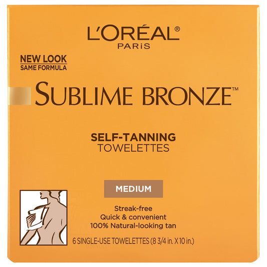 L'Oreal Paris Sublime Bronze Self Tanning Towelettes, Streak-Free, Natural Looking Tan, 6 ct