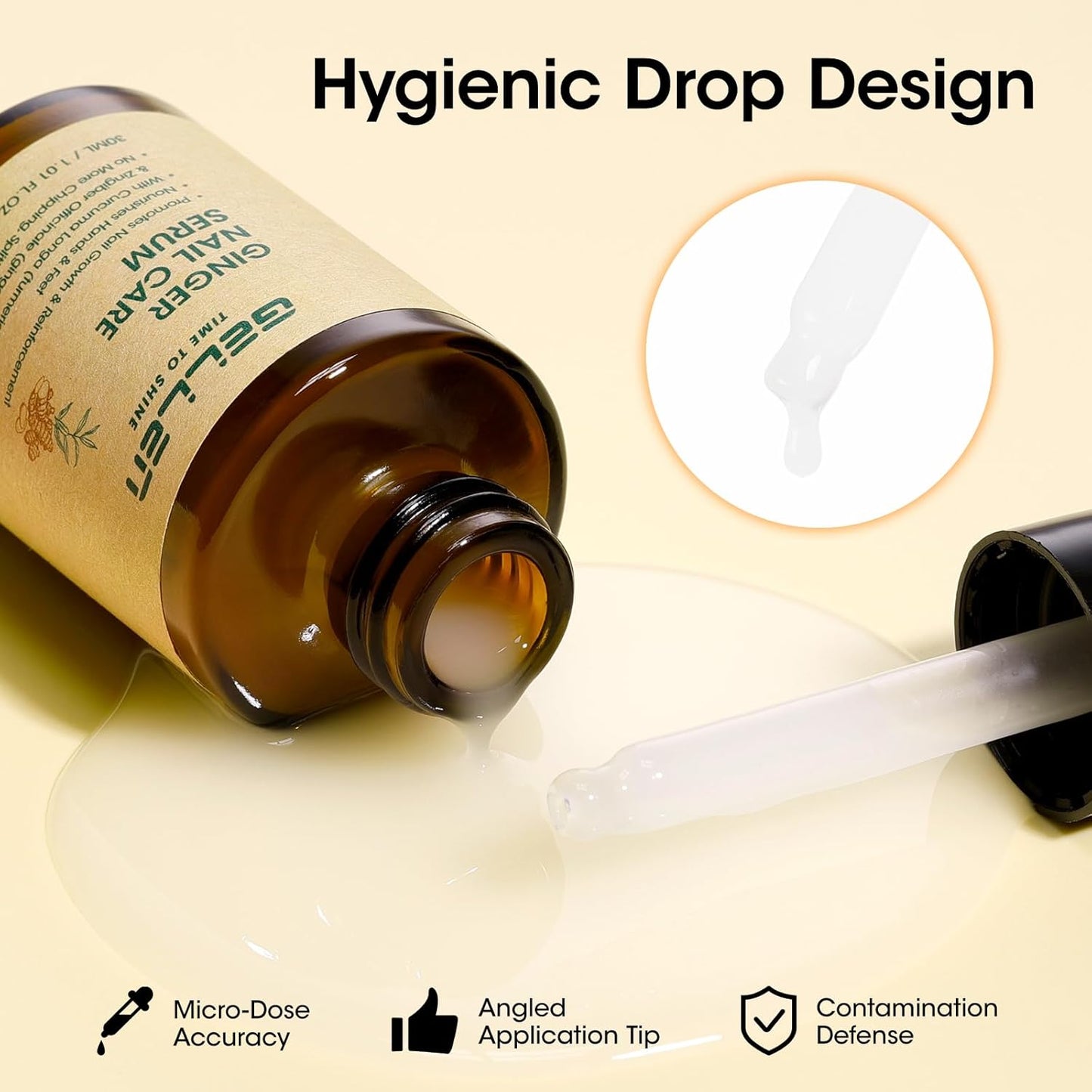 Gellen 30ml Ginger Nail Growth Serum for Nail Strengthener and Growth, Nail Repair Treatment for Weak Brittle Splitting Damaged Nails, Hydrated & Nourished Nail Care Solution for Hands & Feet