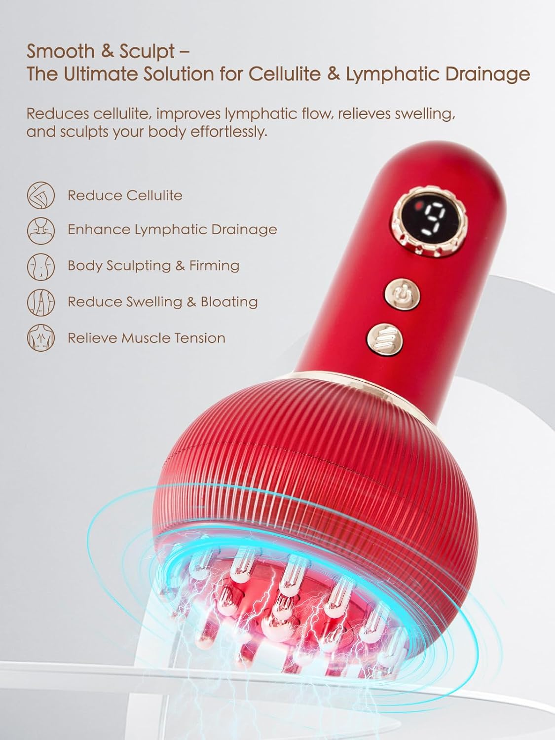 Lymphatic Drainage Massager & Anti Cellulite Massage Tool, Helps Reduce Stretch Marks & Cellulite, for Legs, Arms & Belly, Body Sculpting Machine with Microcurrent, Light, Heat & Vibration