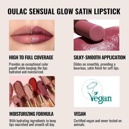 Oulac Color Rich Satin Lipstick - Medium Brown Full Coverage Lip Color, Creamy Silky-Smooth, Moisturizing, Satin Matte Finish, Infused With Shea Butter, Vegan & Clean Beauty, 4g, SG15 Barbara