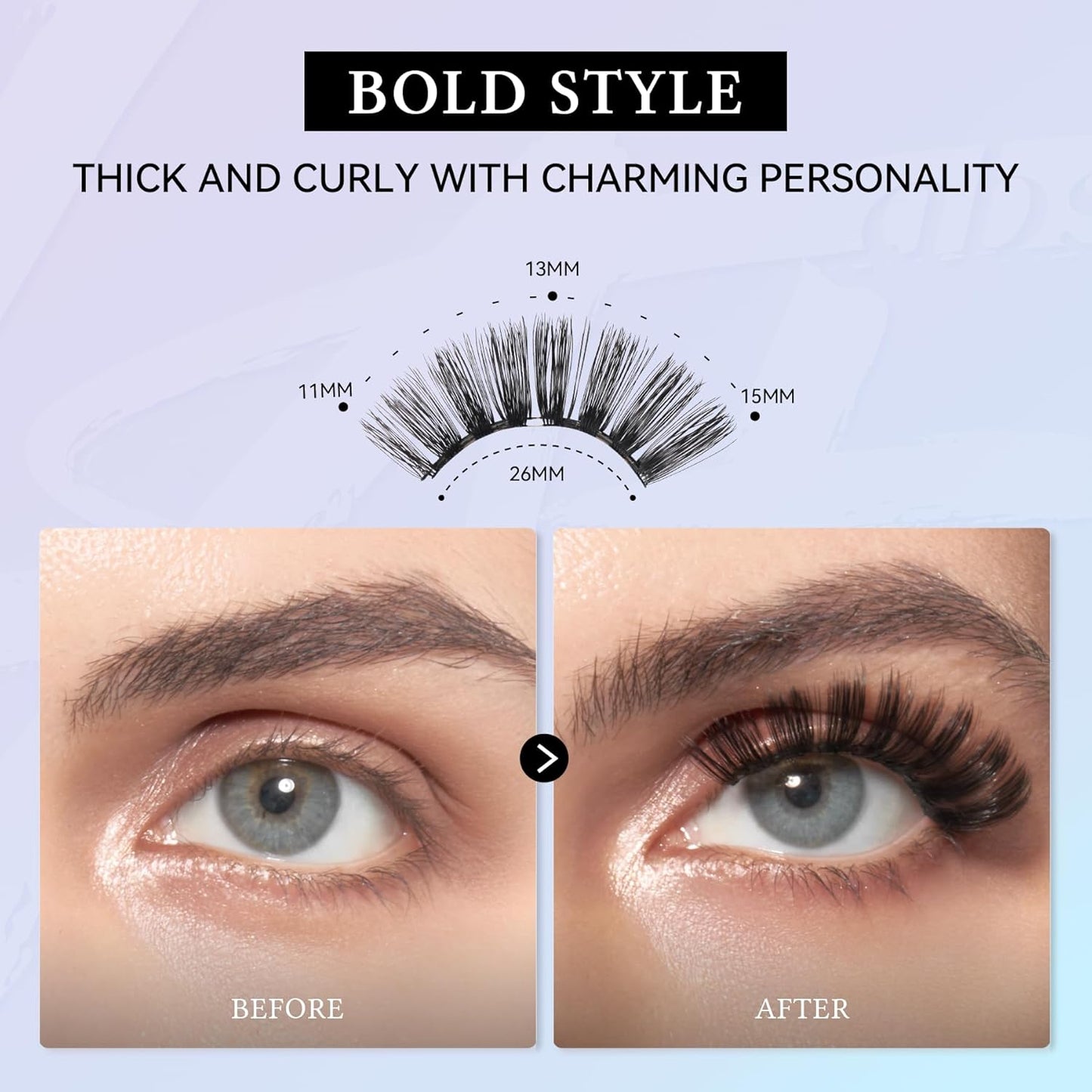 Magnetic Eyelashes, Bold Series Magnetic lashes with applicator, Reusable Glue-free False Eyelashes, Waterproof, Lightweight Fluffy lashes, Suit for Heavy Makeup