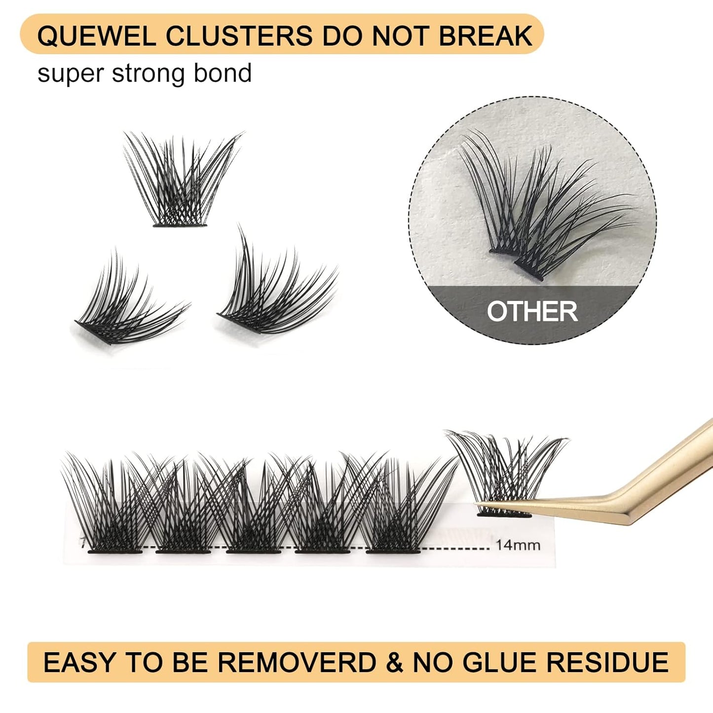 QUEWEL Lash Clusters 72 Pcs Wide Stem Individual Lashes C/D Curl 8-16mm Length DIY Eyelash Extension False Eyelashes Soft for Personal Makeup Use at Home (H03-C-12)