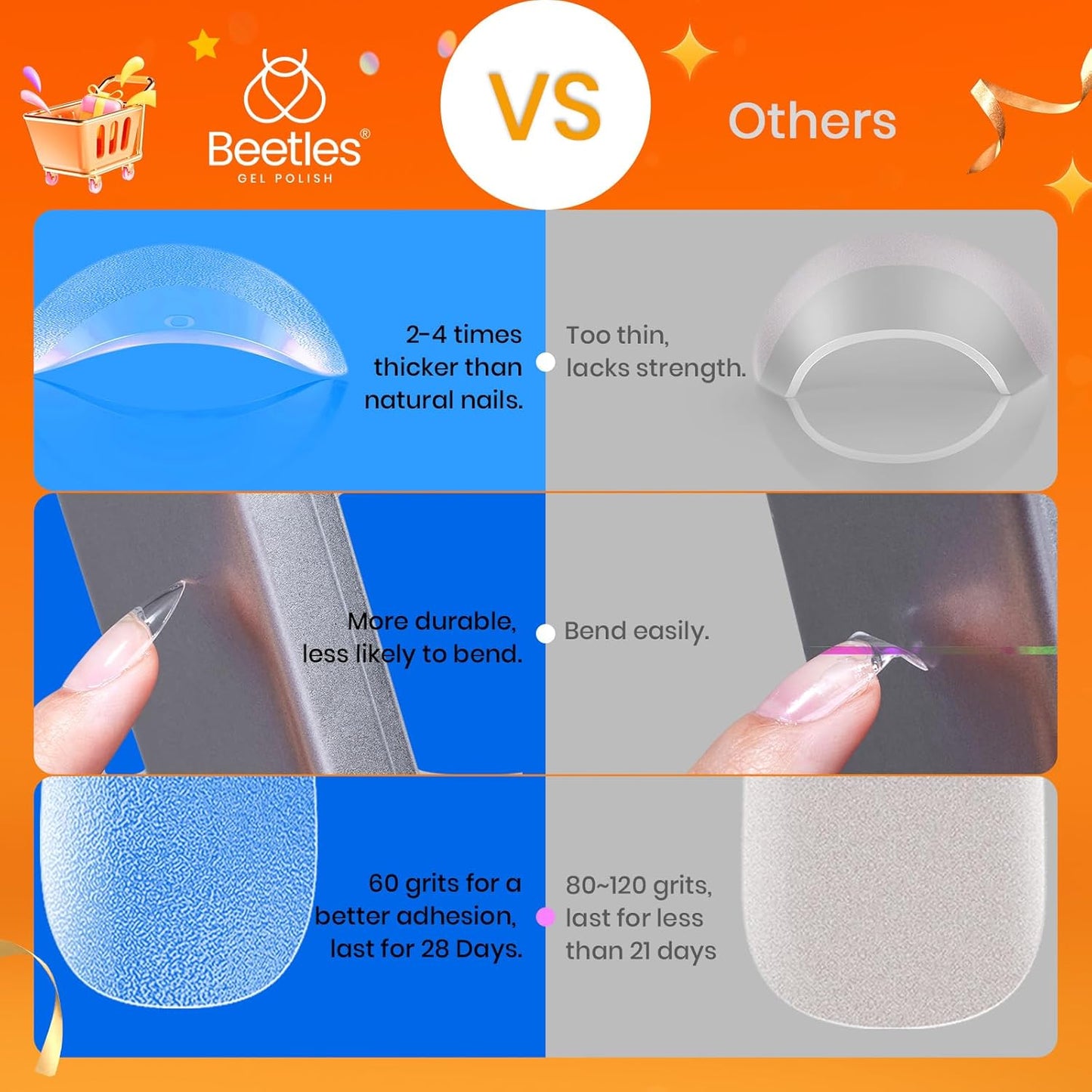 Beetles Extra Short Almond Nail Tips, 12 Sizes 288 PCS Pre-Shaped Clear Full Cover Etch Gel Nail Tips Clear Acrylic Nails Glue on Nails for Girls Women Nail Art Design,Nail Glue Needed