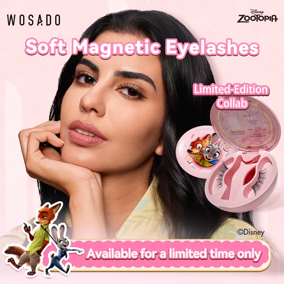 WOSADO×Disney Soft Magnetic Eyelashes Kit with Applicator, Nick Reusable Glue-free Wispy Magnetic Lashes, Cruelty-free False Lashes, Waterproof, Lightweight, Suit for Heavy Makeup