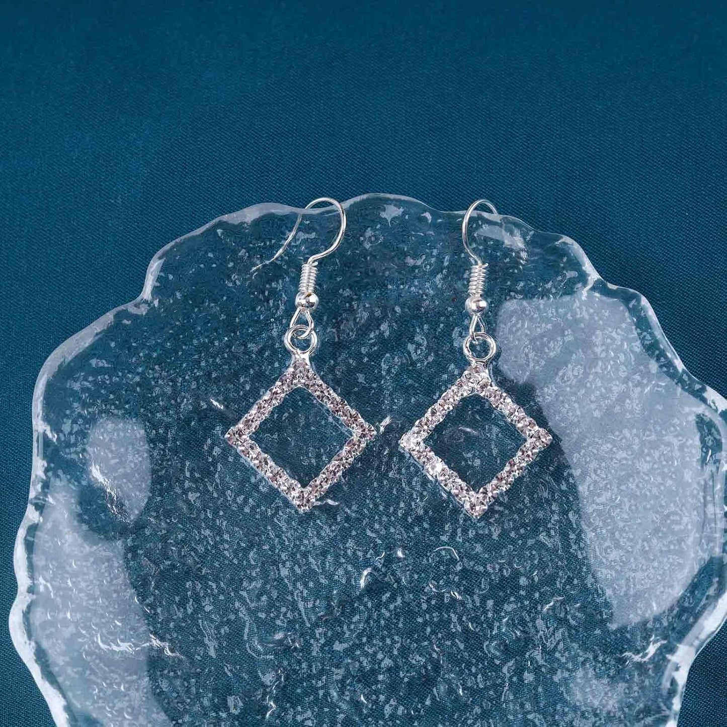 Vintage Crystal Square Drop Earrings Rhinestone Square Dangle Earrings Hollow Square Hook Earrings Silver Sparkly Cz Square Earrings Jewelry for Women