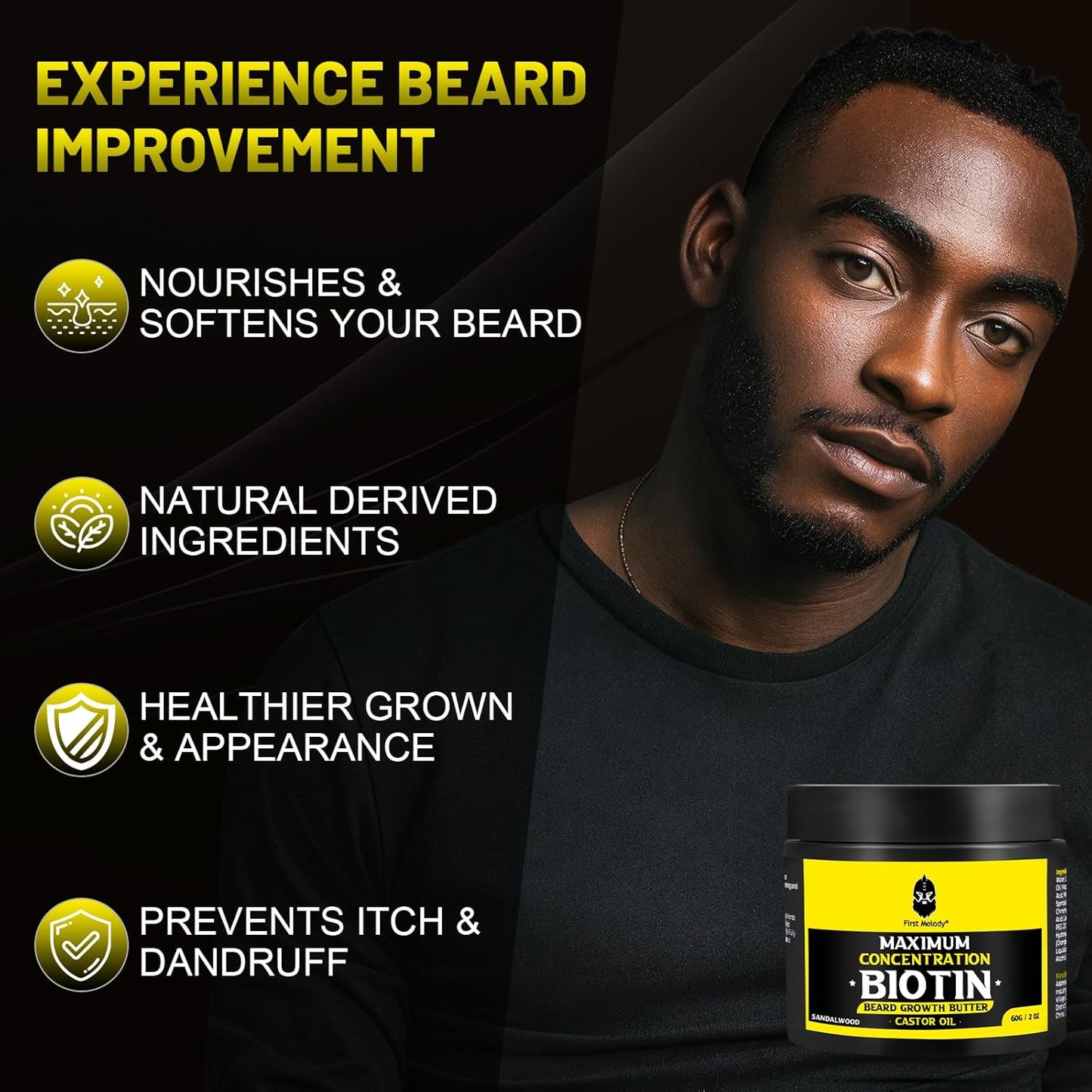 Beard Butter,Maximum Concentration Biotin,with Castor Oil and Argan & Jojoba Oils, Promotes Beard Growth, Styles, Strengthens & Softens Beards ,Unruly Beards While Relieving Itch,2 Ounce*2 (2 Pack)