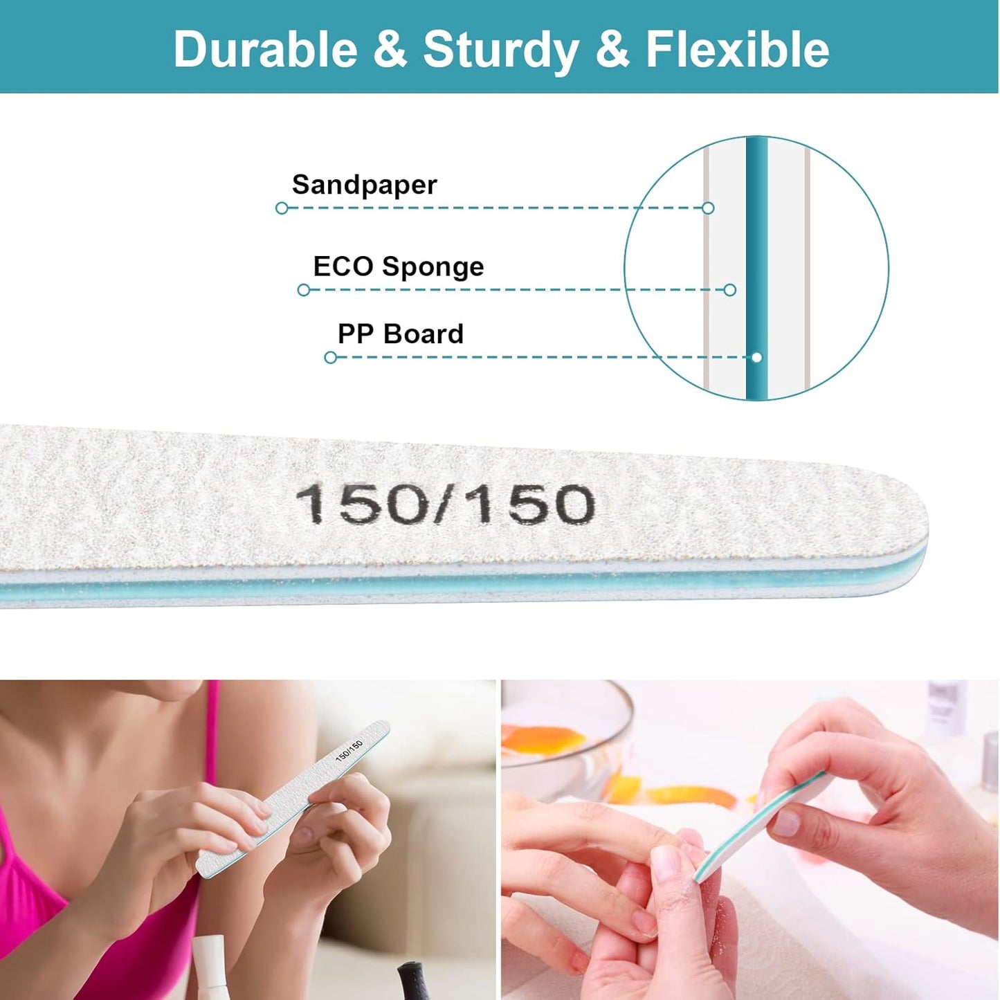 15pcs 150/150 Grit Nail Files for Natural Nails, Double Sided Emery Boards for Nails, Professional Nail Files for Acrylic Nails for Home & Salon (limas para manicura)