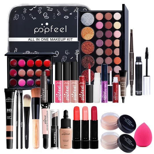 All-in-one Makeup Set Holiday Gift | Full Makeup Kit for Women Essential Starter Bundle Include Eyeshadow Palette Lipstick Blush Cream Concealer Face Powder Eyeliner Mascara Lipgloss Brush