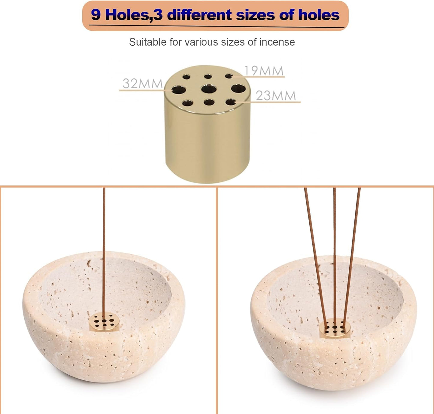 Incense Holder for Sticks and Cones - Handcrafted Limestone Incense Burner and Ash Catcher, Modern Stone Holder for Aromatherapy, Meditation, and Japanese Incense