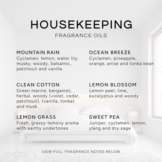 Eternal Essence Oils Housekeeping Set of 6 Premium Fragrance Oils - Includes Clean Cotton, Lemon Blossom, Lemon Grass, Sweet Pea, Ocean Breeze and Mountain Rain Scented Oils - 10ML